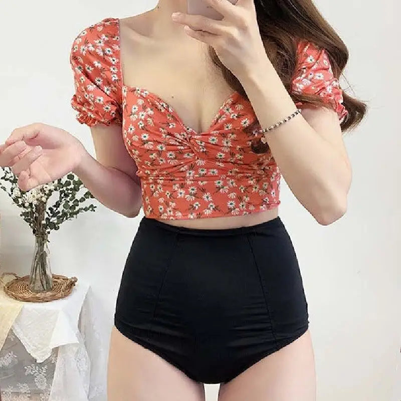 Daisy Flower Vintage High Waist Two-Pieces Swimsuit