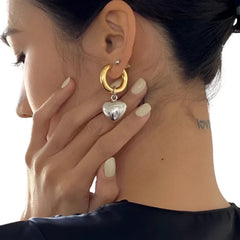 Dangling Heart Stainless steel Hoop Earrings Silver Gold