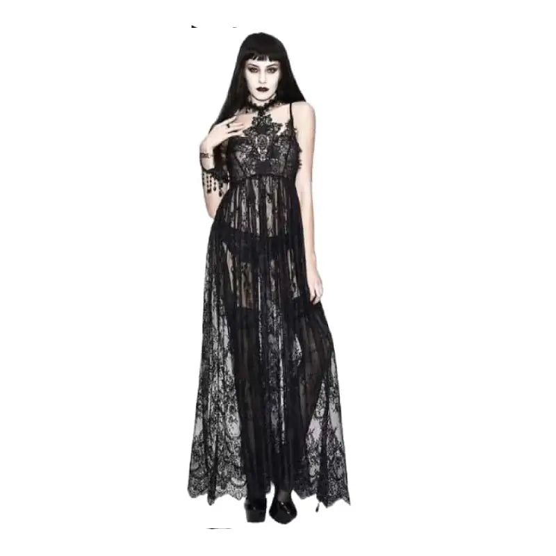 Dark Elegant Gothic Long Dress for Aesthetic Fashion Black