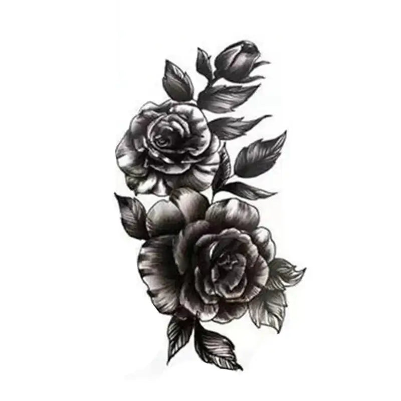 Dark Flower Temporary Waterproof Sticker Tattoo - Black