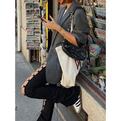 Dark Gothic Lace Flare Leg Open Pants