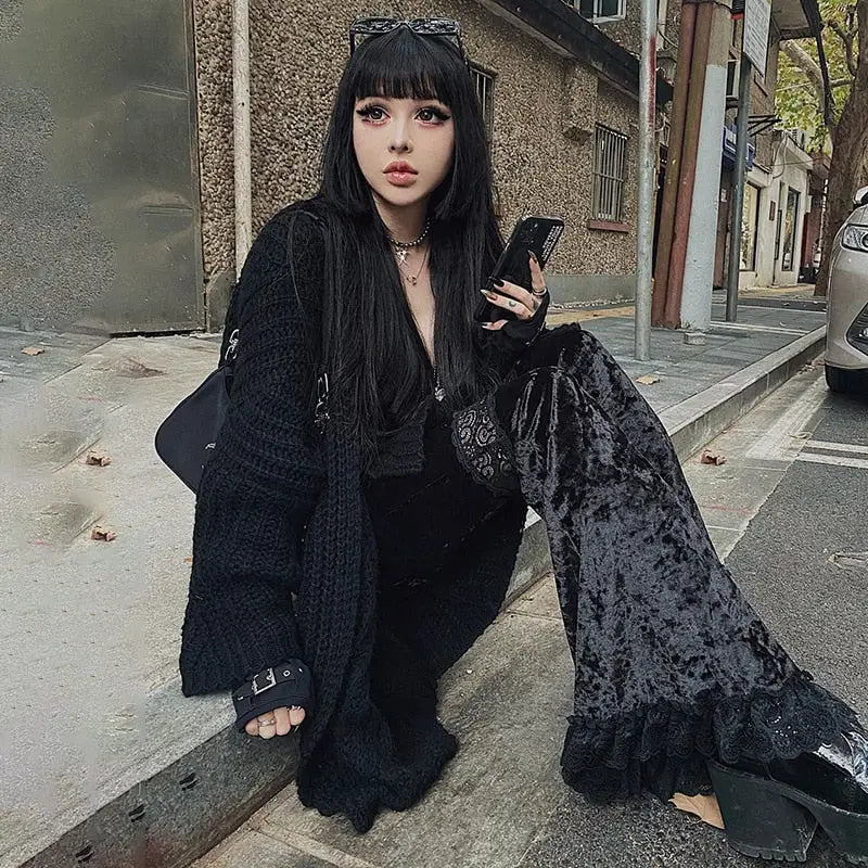 Dark Gothic Lace Flare Pants