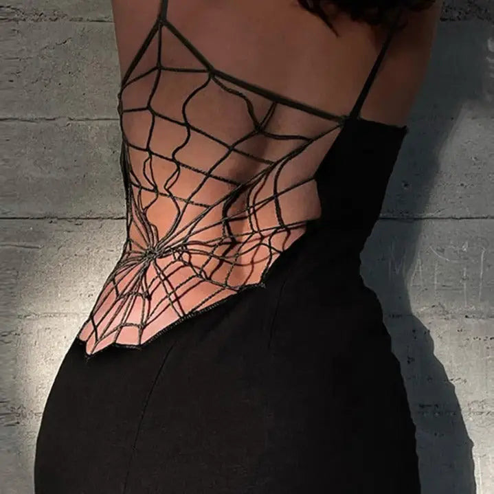 Dark Spider Web Gothic Dresses - Black / S - Long Dress
