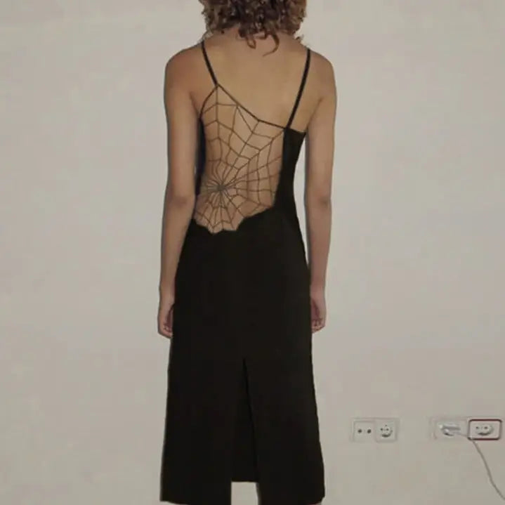 Dark Spider Web Gothic Long Dress