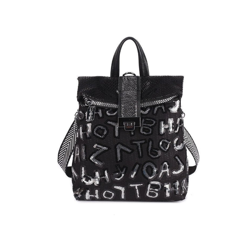 Dark With Sequin Lettering Backpack - One Size / Black