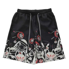 Daruma Japanese Amulet Beach Shorts - Black / M - Short