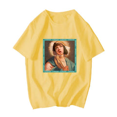 David Mona Lisa Mask Printed Cotton T Shirt