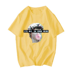 David Mona Lisa Mask Printed Cotton T Shirt bubble Gum