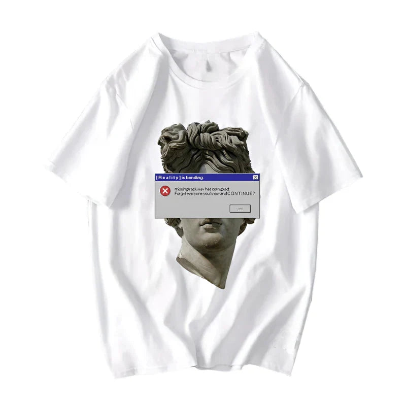 David Mona Lisa Mask Printed Cotton T Shirt Error White / S