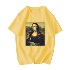 David Mona Lisa Mask Printed Cotton T Shirt Face Yellow / S