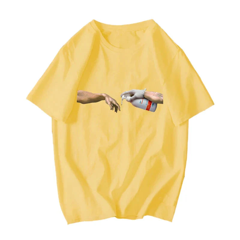 David Mona Lisa Mask Printed Cotton T Shirt Michelangelo