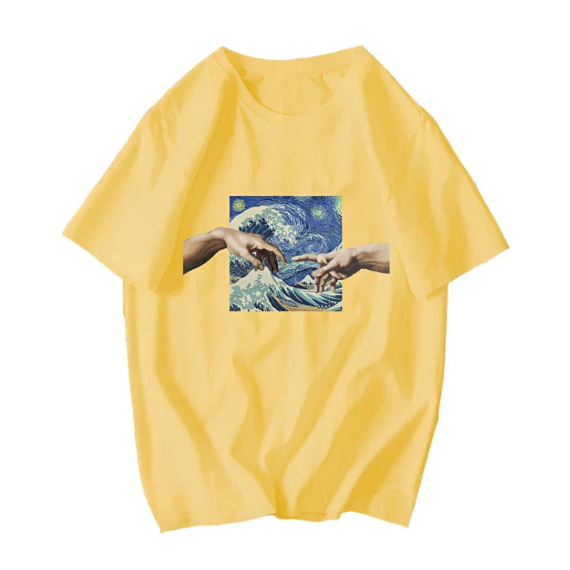 David Mona Lisa Mask Printed Cotton T Shirt Michelangelo