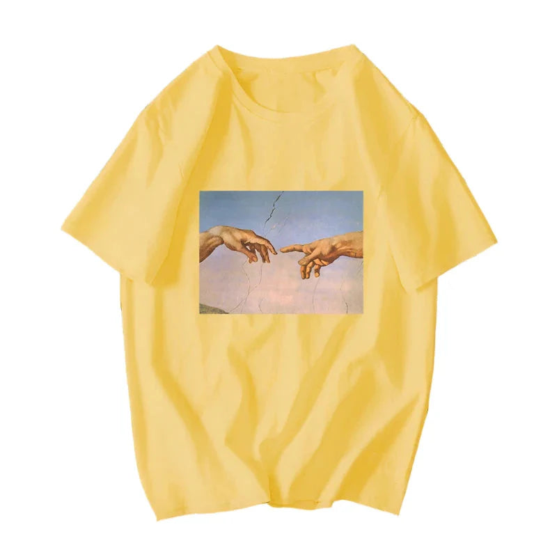 David Mona Lisa Mask Printed Cotton T Shirt Michelangelo