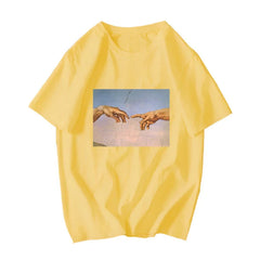 David Mona Lisa Mask Printed Cotton T Shirt Michelangelo