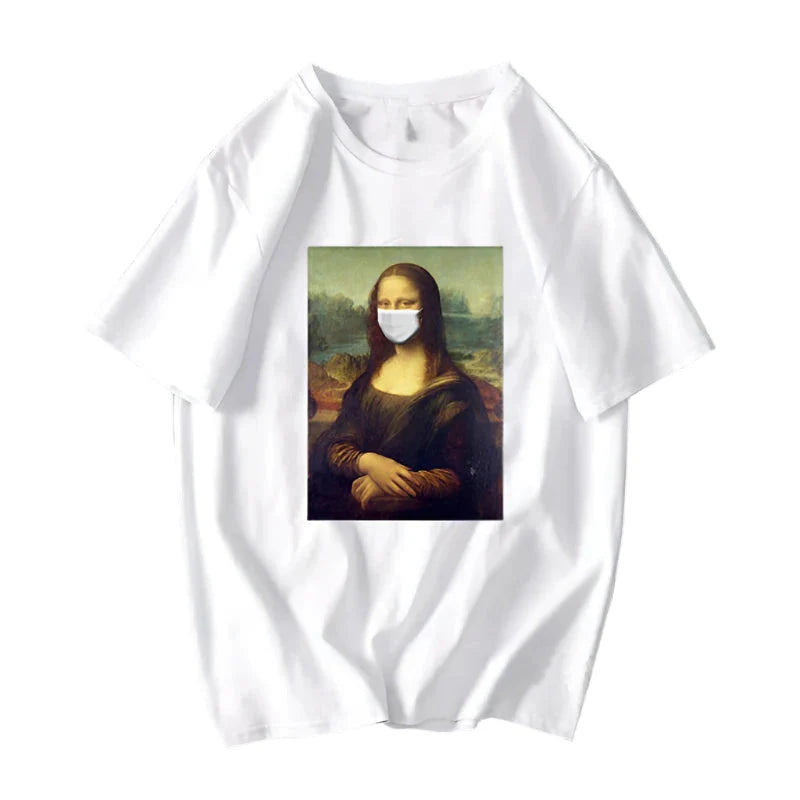 David Mona Lisa Mask Printed Cotton T Shirt White / S