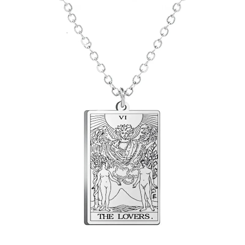 Dawapara Tarot Cards Amulet Stainless Steel Necklace Gold