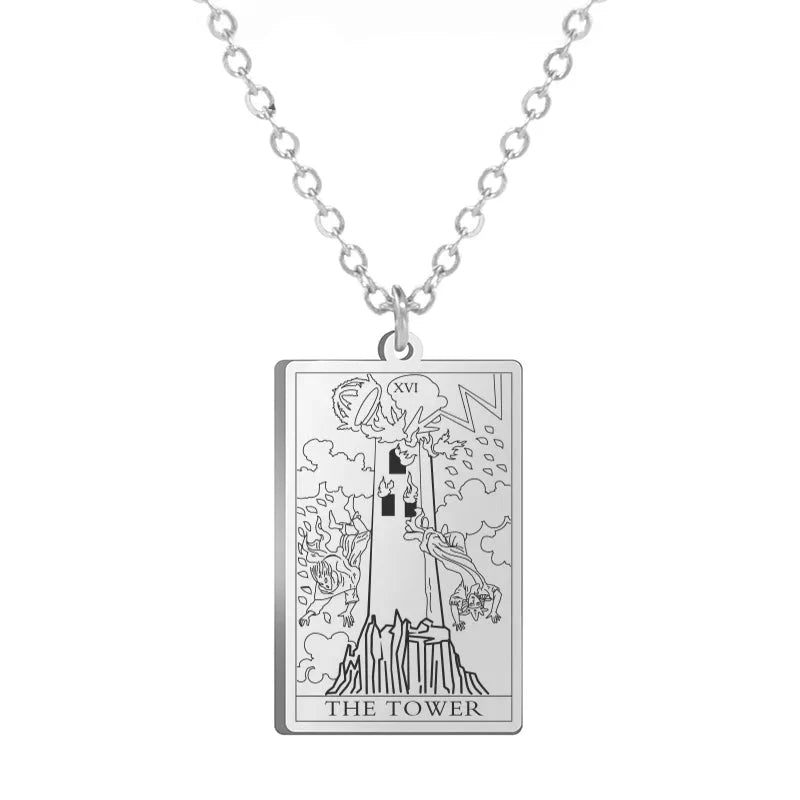 Dawapara Tarot Cards Amulet Stainless Steel Necklace Gold