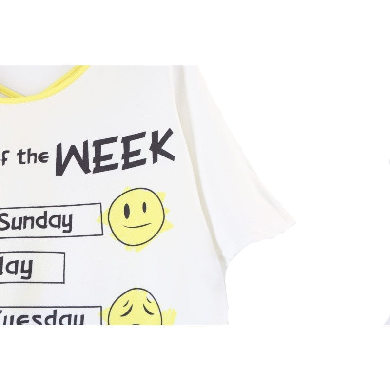 Days of The Week Funny Faces Mid-Length Slit Open Back Tee