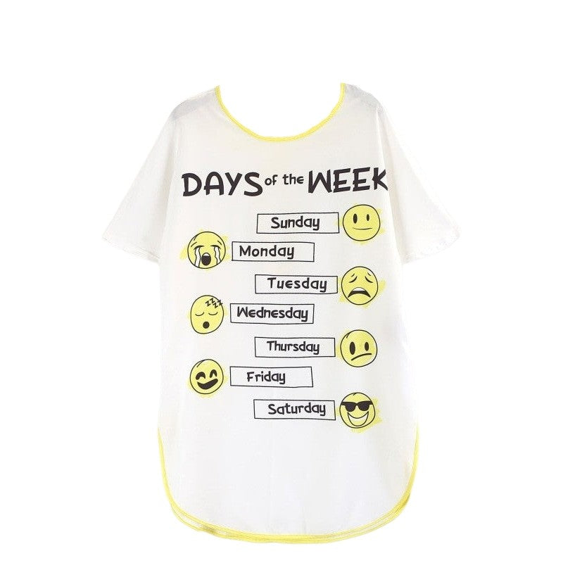 Days of The Week Funny Faces Mid-Length Slit Open Back Tee
