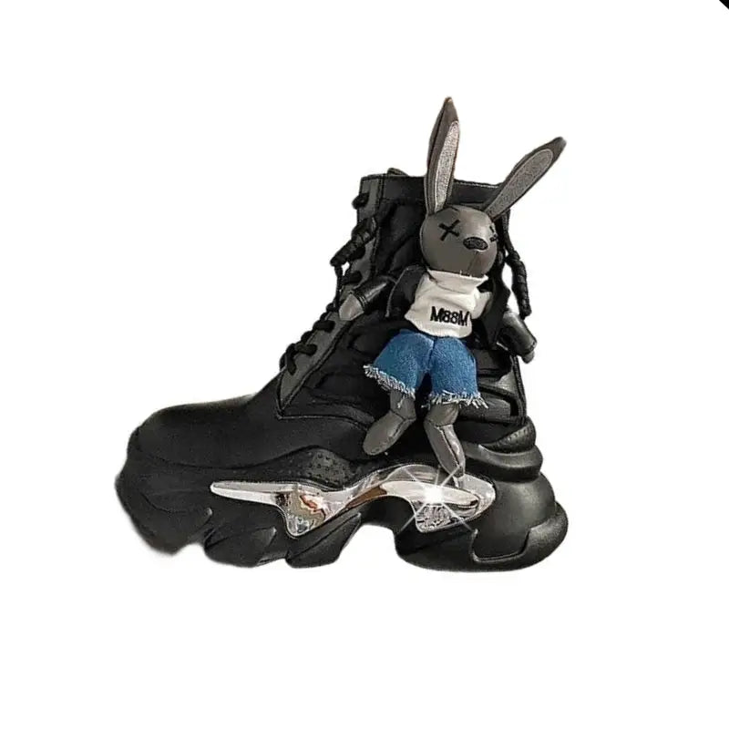 Decorated With Rabbit With Zipper And Laces Boots