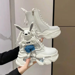 Decorated With Rabbit With Zipper And Laces Boots