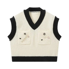 Decorative Buttons Knitted Vest with V Collar