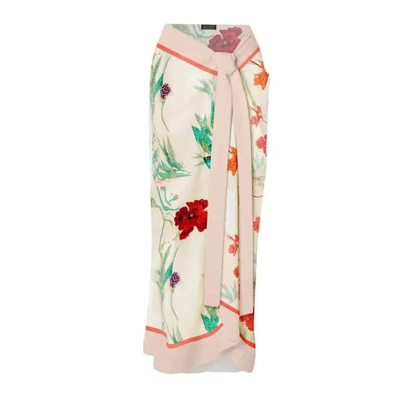 Deep V Neck Floral Print One Piece Skirt Swimsuit / S