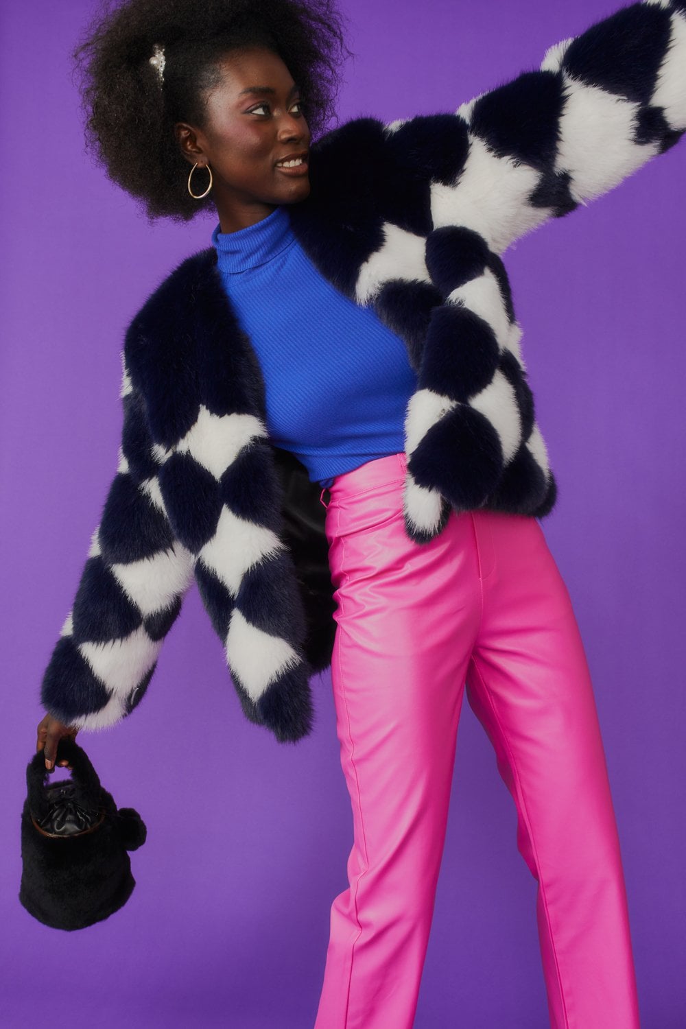 Delilah Black White Faux Fur Jacket