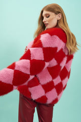 Delilah Red Pink Faux Fur Jacket