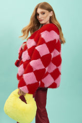 Delilah Red Pink Faux Fur Jacket