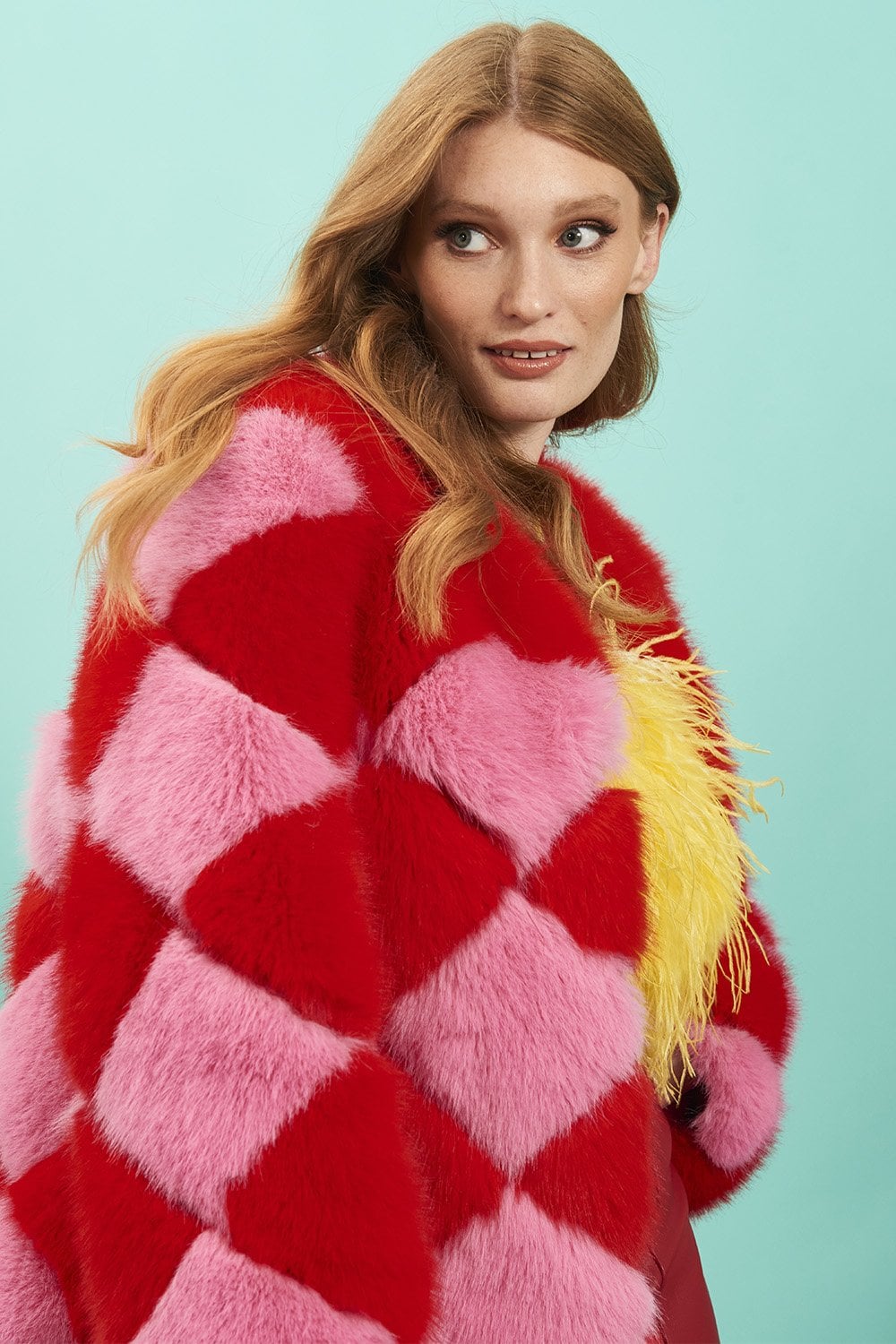 Delilah Red Pink Faux Fur Jacket - S-M / Acrylic