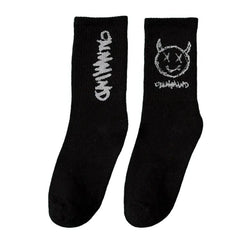 Demon Face Socks - Black-Devil / One Size