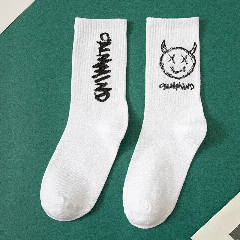 Demon Face Socks - White-Devil / One Size