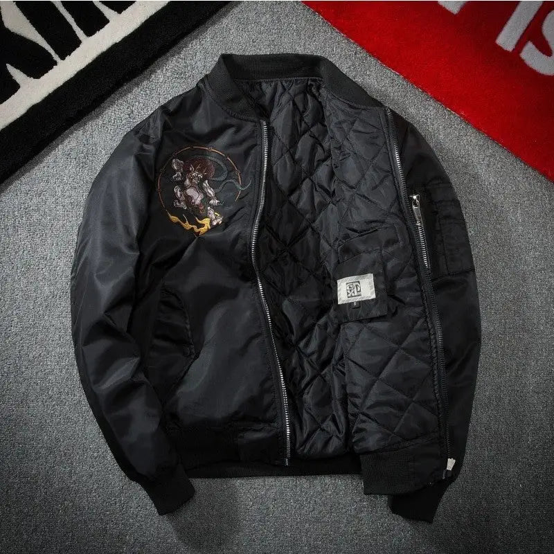 Demon Fight Japanese Style Embroidered Bomber Jacket