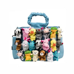 Denim Bucket Cartoon Toy Decoration Handbag - Blue