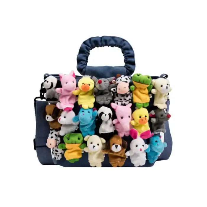 Denim Bucket Cartoon Toy Decoration Handbag - Dark Blue