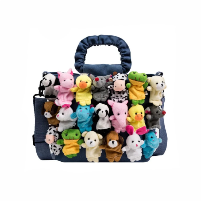 Denim Bucket Cartoon Toy Decoration Handbag - Dark Blue /