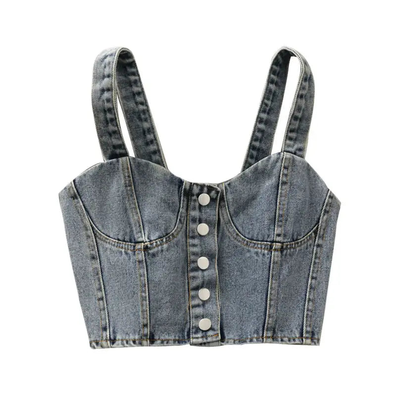 Denim Button-Up Crop Top