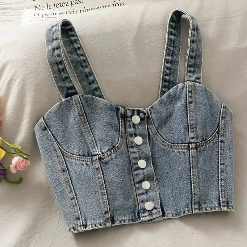 Denim Button-Up Crop Top