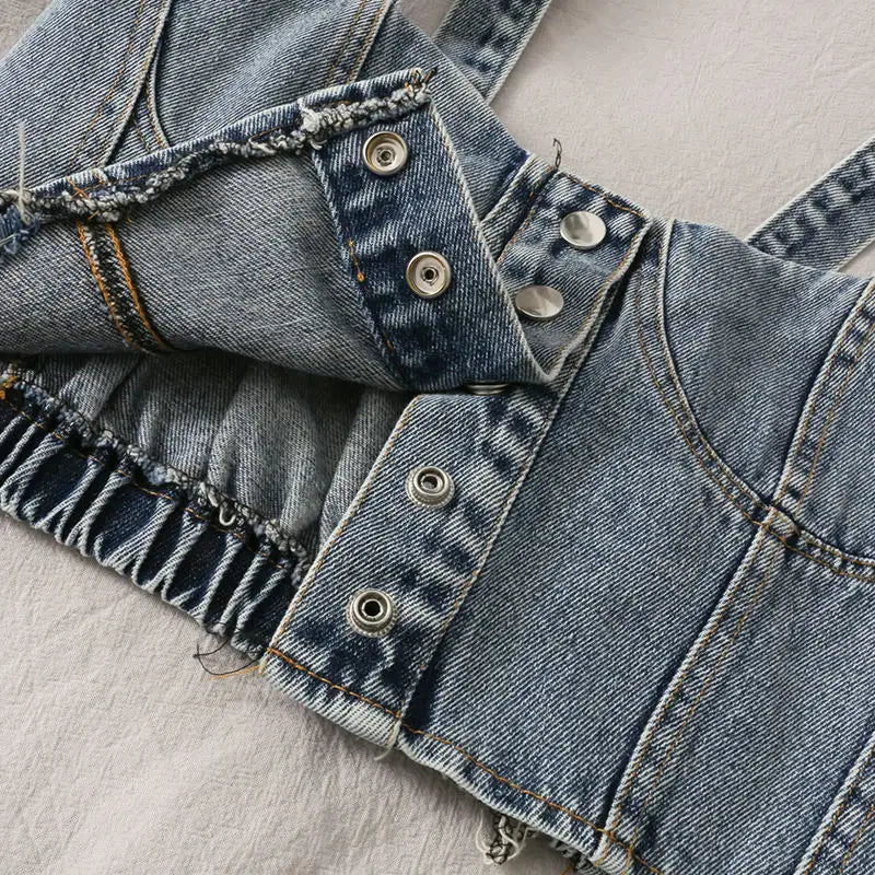 Denim Button-Up Crop Top