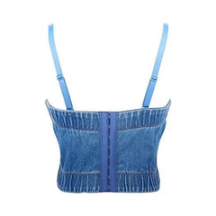 Denim Crystal Push Up Crop Top Corset Bra Size 34 Inches