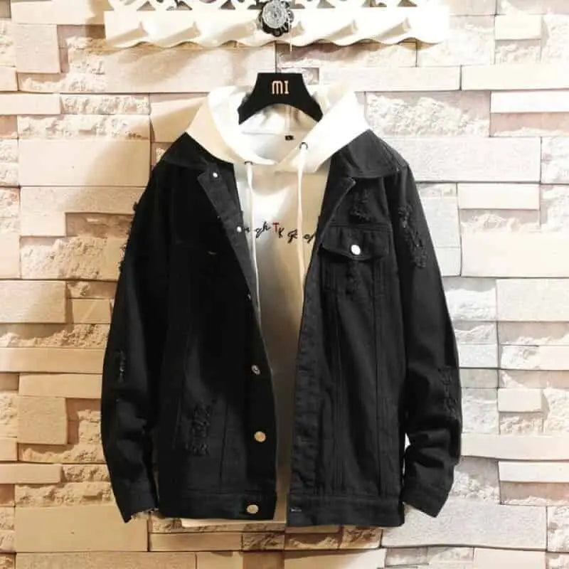 Denim Fake Two Pieces Jacket for Casual Wear Black / M