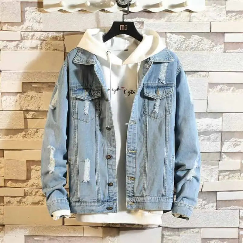Denim Fake Two Pieces Jacket for Casual Wear Blue / M