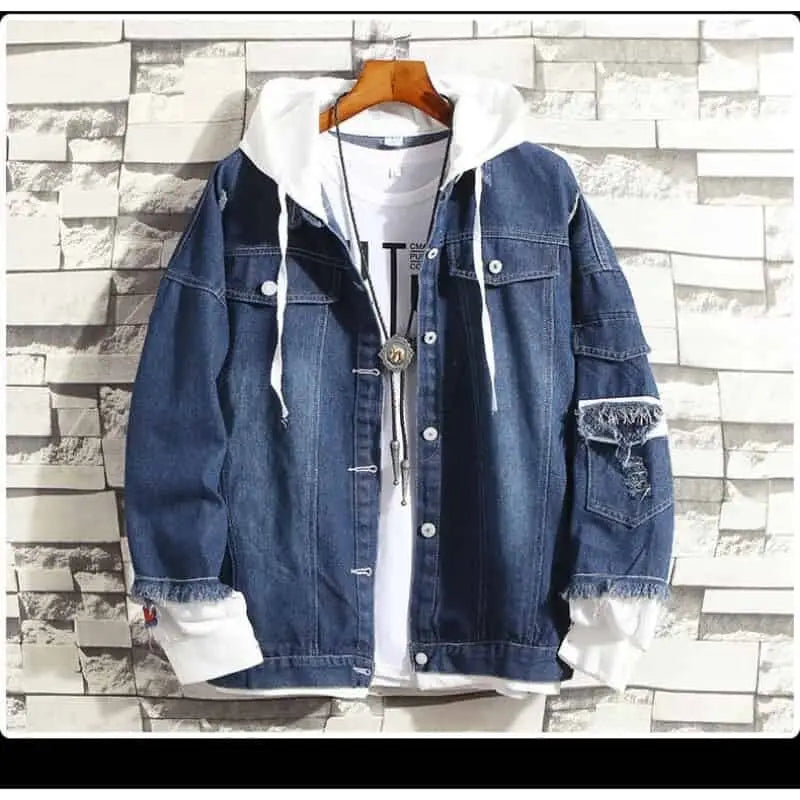 Denim Fake Two Pieces Jacket for Casual Wear Dark Blue / M