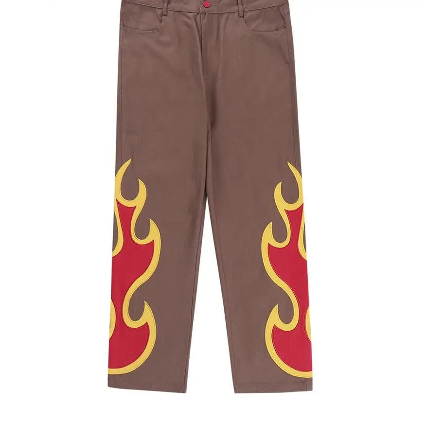Denim Flame Embroidery Baggy Jeans for Men
