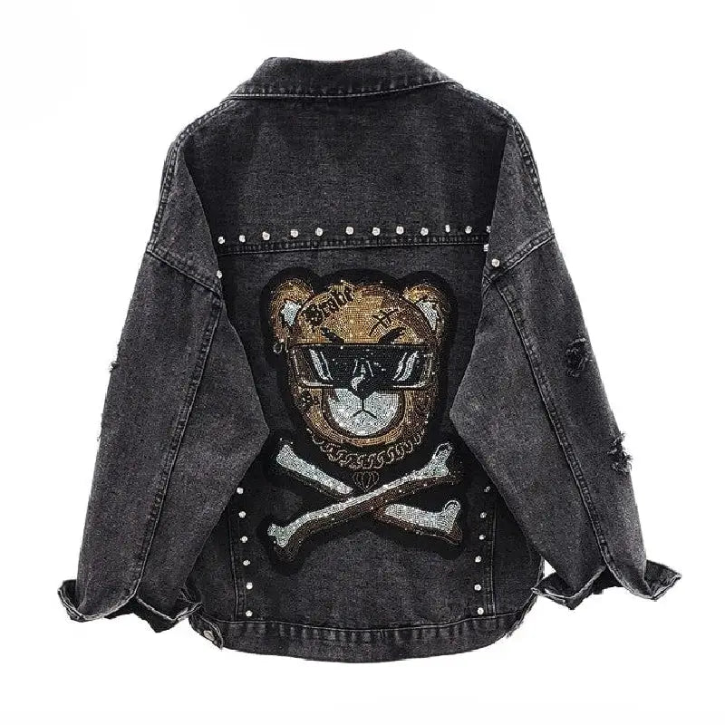 Denim Jacket Diamon Cute Bear Style