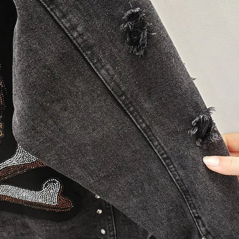 Denim Jacket Diamon Cute Bear Style