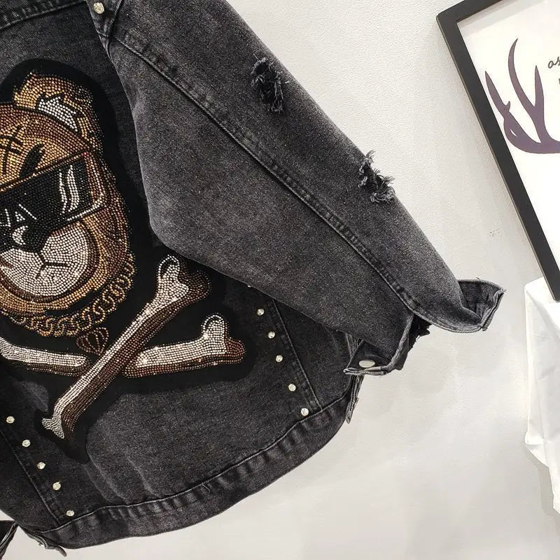 Denim Jacket Diamon Cute Bear Style