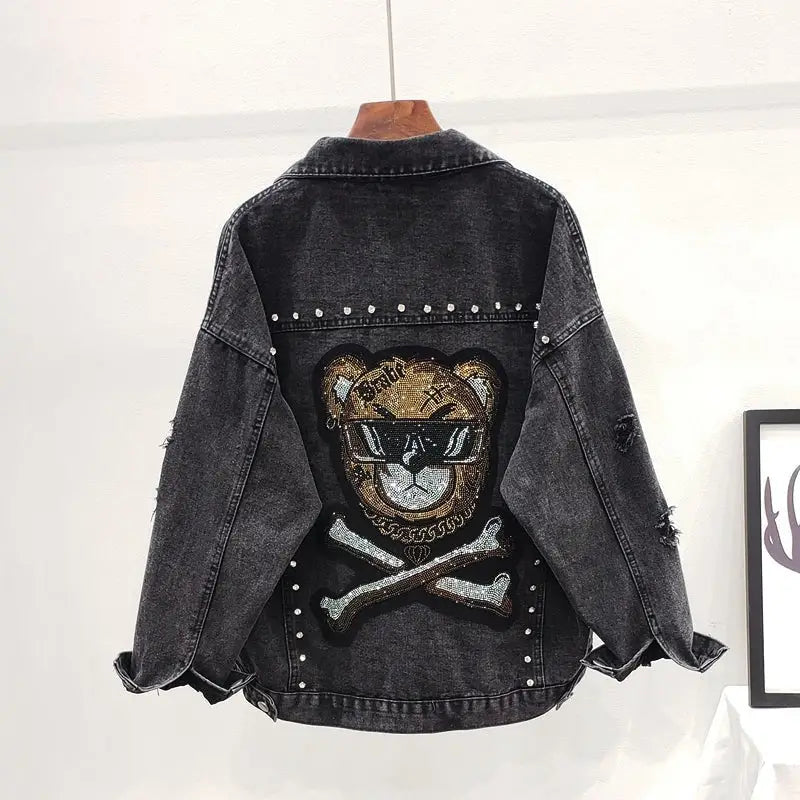 Denim Jacket Diamon Cute Bear Style