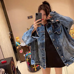Denim Jacket with Paris Cute Bear Letters for Women